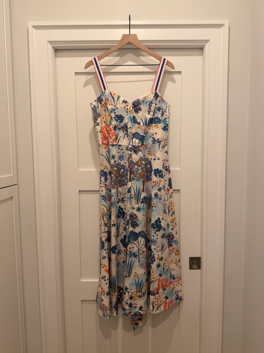 Tara Jarmon Cream Floral Midi Dress with Blue and Orange Motif